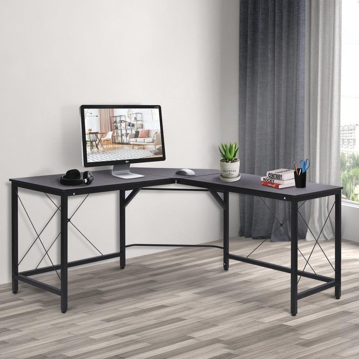 Hoekbureau - Computerbureau - Computertafel - Laptop Computer Hoek Meubel - Computermeubel - Gamemeubel - Zwart