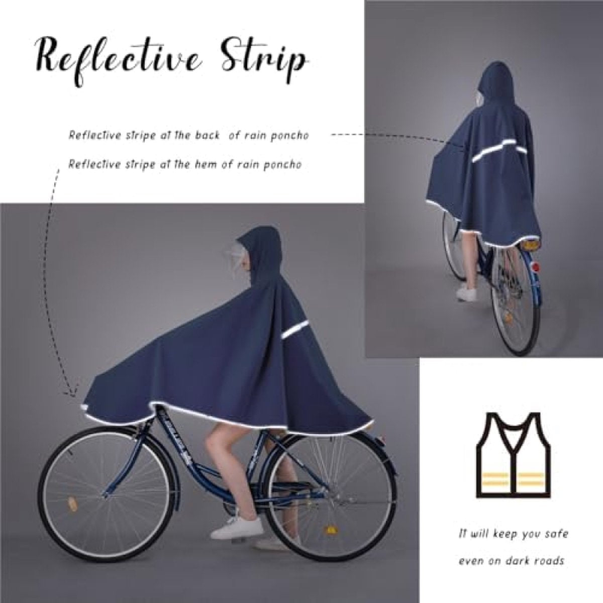 Women Men Waterproof Rain Poncho Bicycle Bike Raincoat Jacket Reusable Hooded Rain Capes for Outdoor Cycling Hiking Camping Travel Free Size