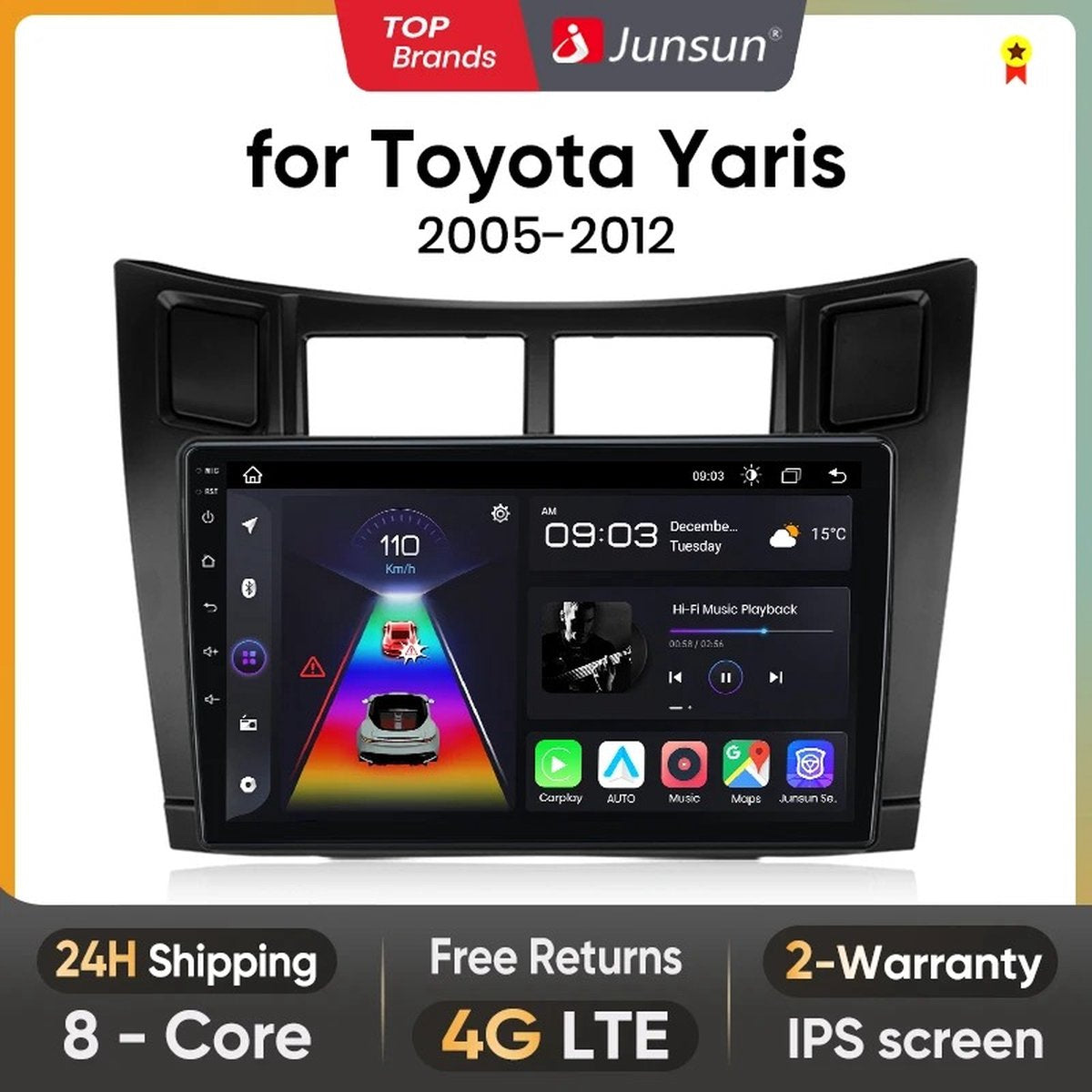 Autoradio - Android Carplay - Bluetooth Radio - Toyota Yaris 2005 - 2012