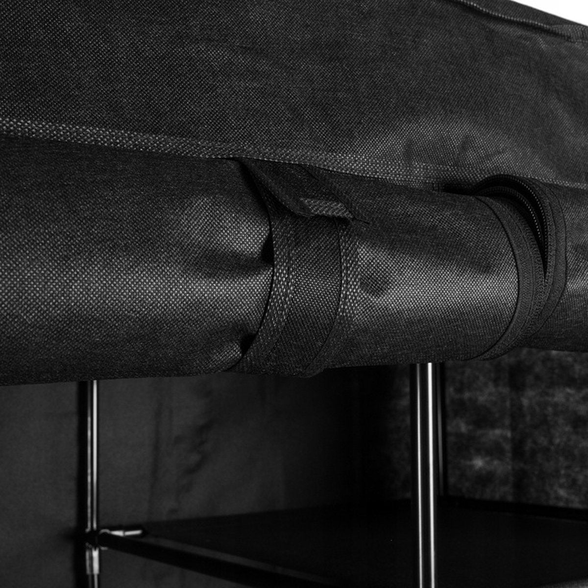 Fabric Wardrobe XXL 170 x 170 x 42 cm - Camping Cabinet - 14 Shelves - 3 Doors - 2 Hanging Rails - Black