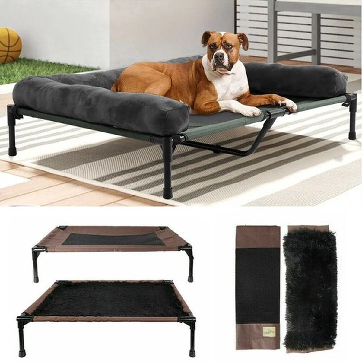 Verhoogd hondenbed - Grote honden - Hondenbed - Hondenstretcher - 90x70x28cm - Max 40KG - Diverse maten - Grijs