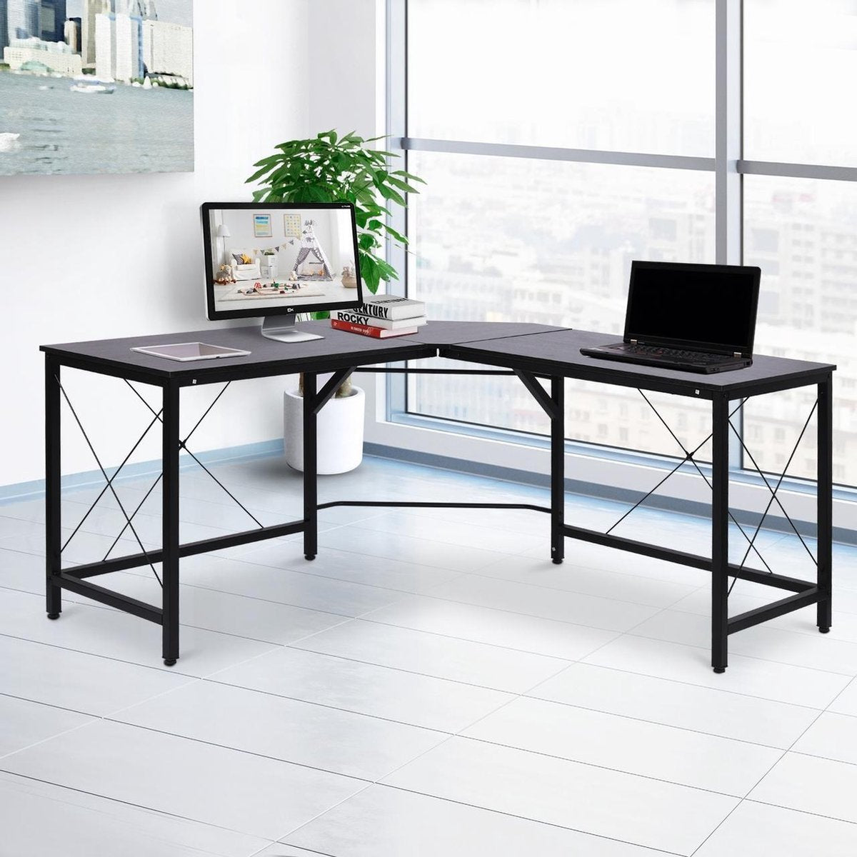 Hoekbureau - Computerbureau - Computertafel - Laptop Computer Hoek Meubel - Computermeubel - Gamemeubel - Zwart