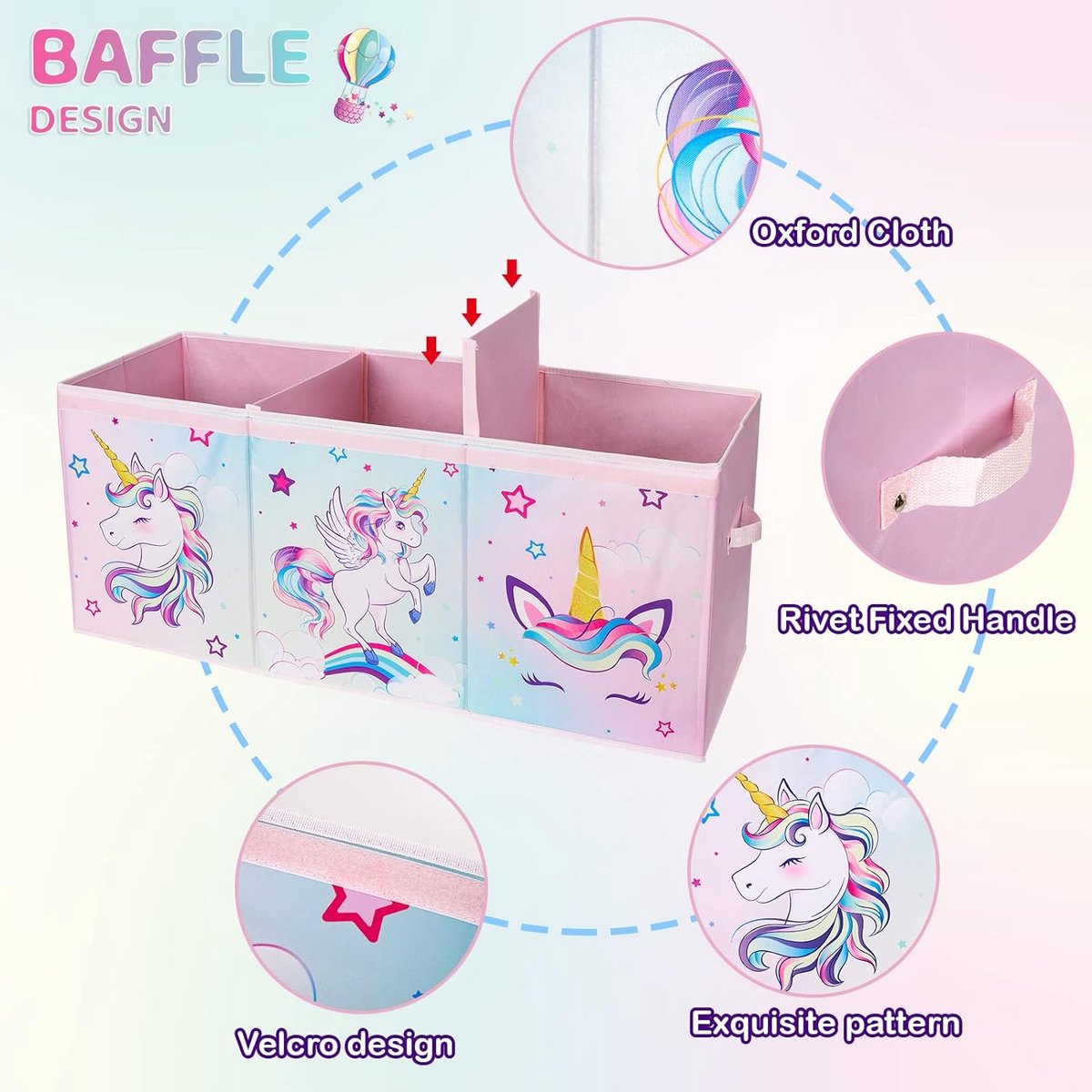 EN Unicorn toy box, large storage box with lid, for children, girls, toy box, foldable, robust, pink, 96 x 32 x 40 cm, wardrobe, children's room, nursery, bedroom