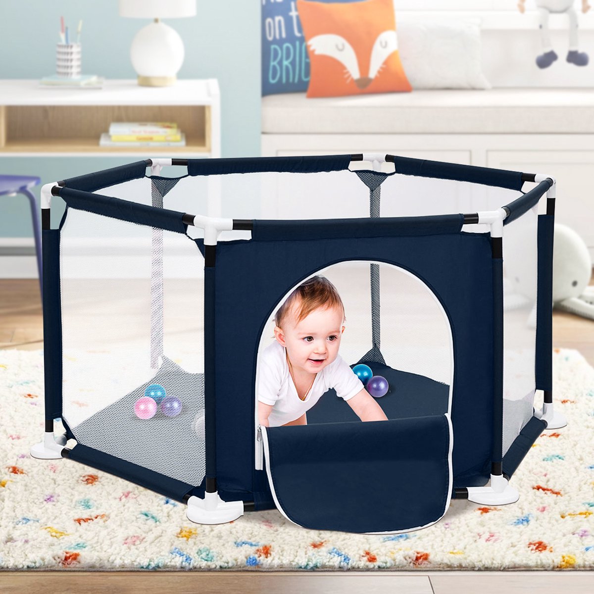 Grondbox Baby - Speelbox - 140x140x65cm - Zeshoek - Navy