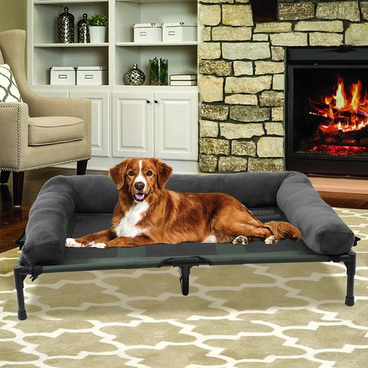 Verhoogd hondenbed - Grote honden - Hondenbed - Hondenstretcher - 90x70x28cm - Max 40KG - Diverse maten - Grijs