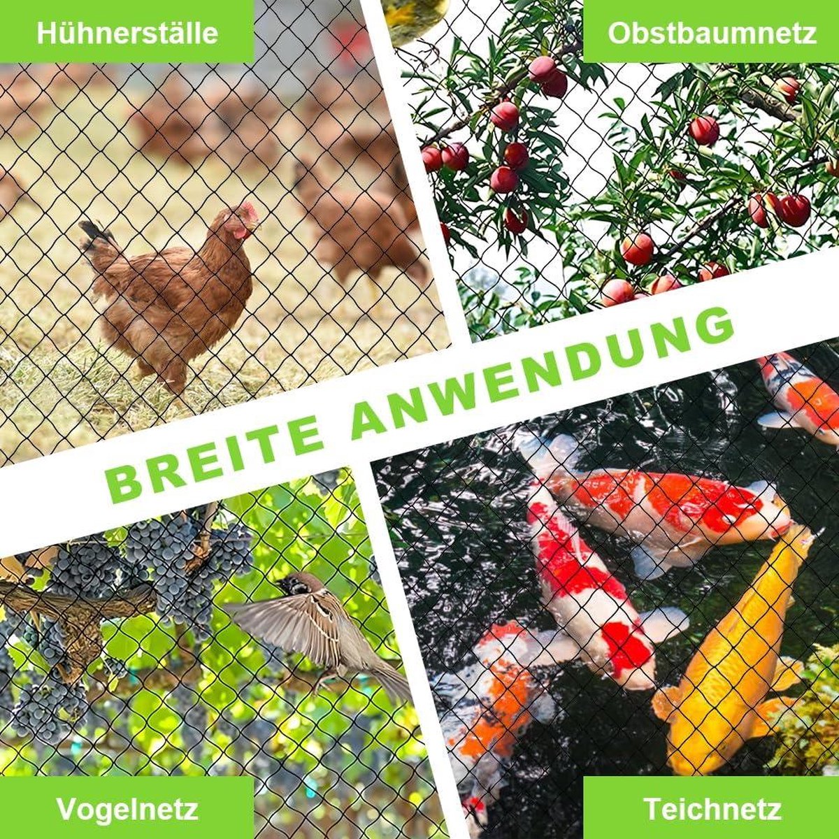 Bird Netting 7.5 m x 15 m - Chicken Run and Pond Netting - Suitable for Fruit Trees and Vegetables