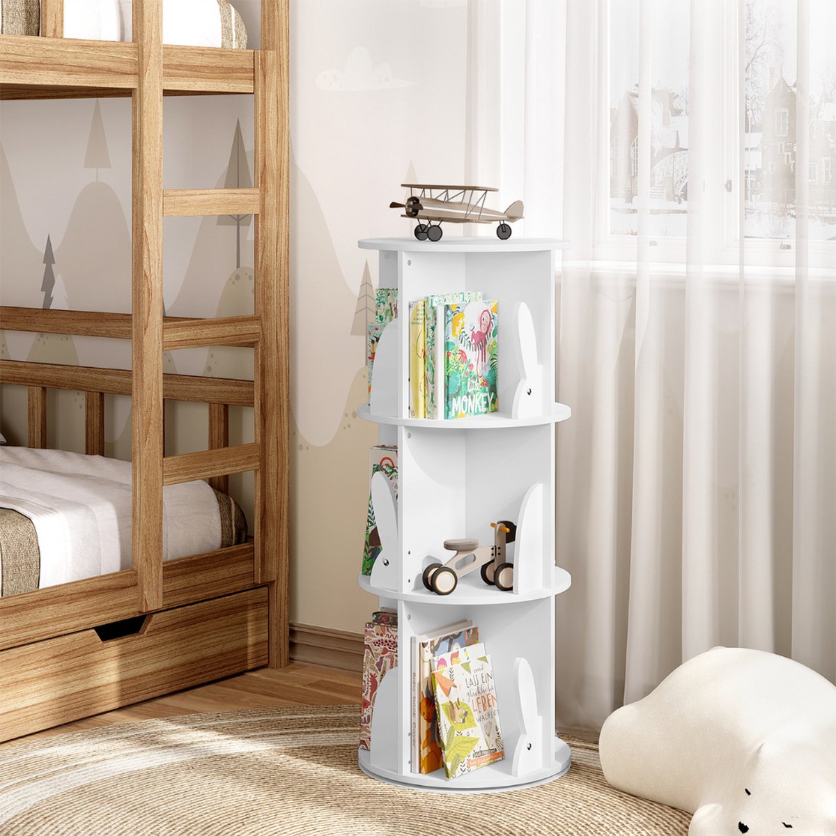 Boekenkast Kind - Boekenrek - Opbergkast voor Kinderen - Speelgoedkast - Kinderkamer - Draaibaar - Hout - Wit