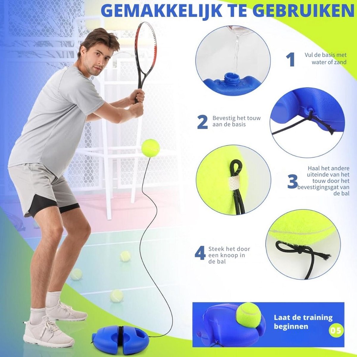 Tennispaal - Swingball - Tennispaal Met 2 Ballen - Tennispaal Swingbal - Tennispaal Kinderen En Volwassenen – Tennistrainer – Voor In de Tuin - Oefening