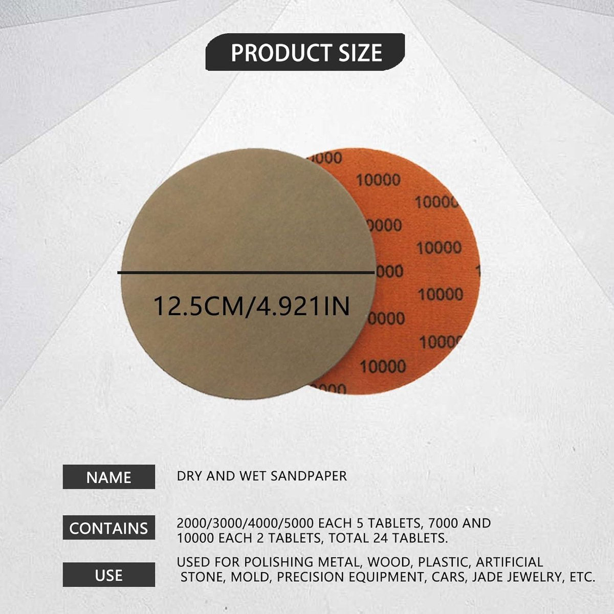 125mm klittenband schuurpapier - nat en droog - 2000/3000/4000/5000/7000/10000 - hout metaal sieraden auto - 24 stuks