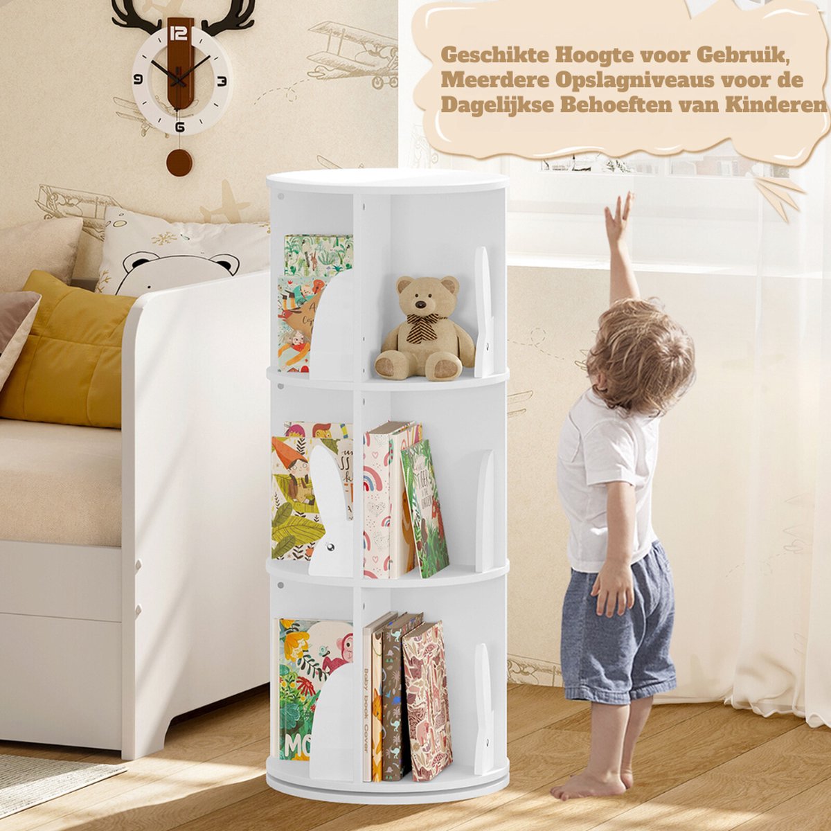 Boekenkast Kind - Boekenrek - Opbergkast voor Kinderen - Speelgoedkast - Kinderkamer - Draaibaar - Hout - Wit