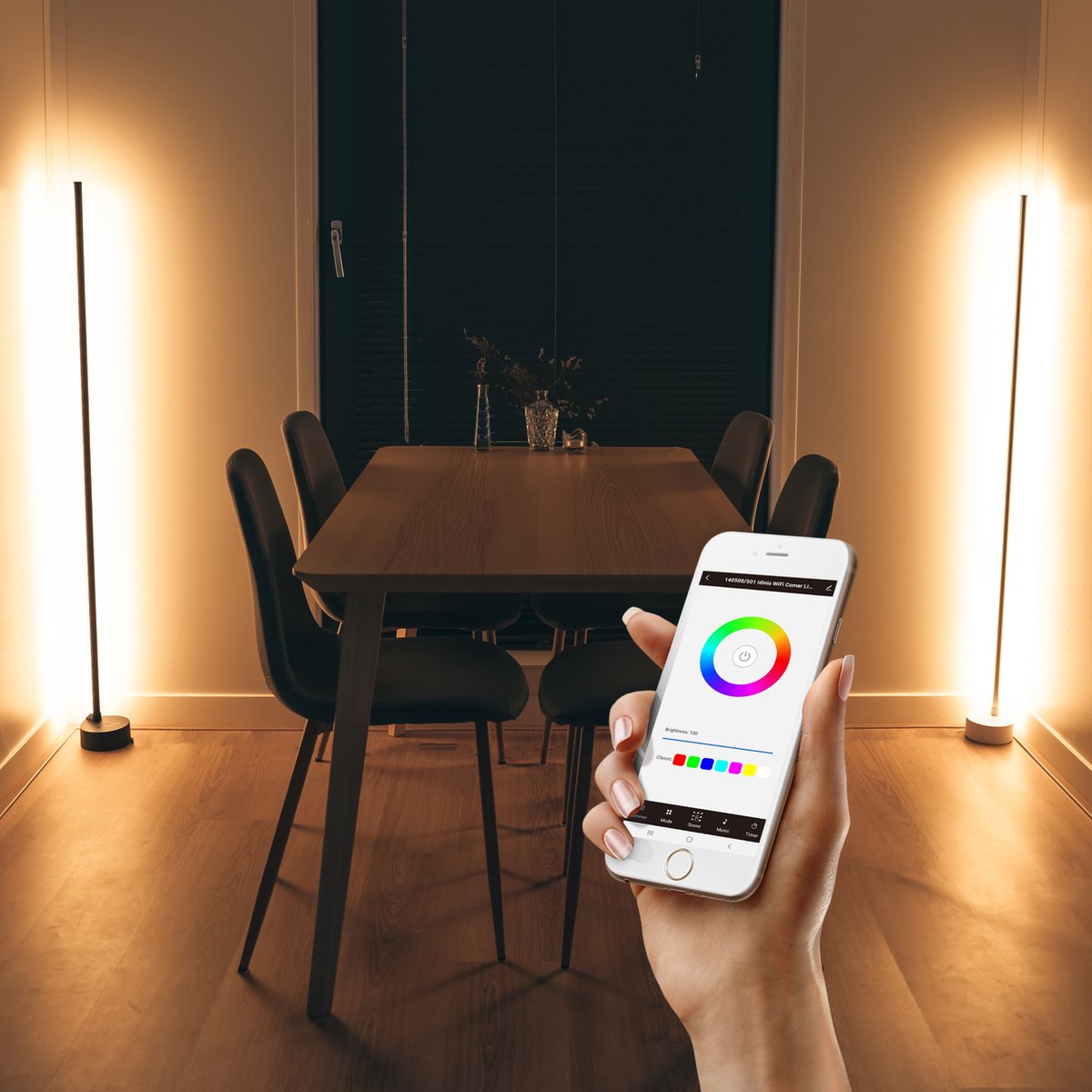Slimme Hoeklamp Wit - Full Color - Dimbaar & Bedienbaar met App - 138cm