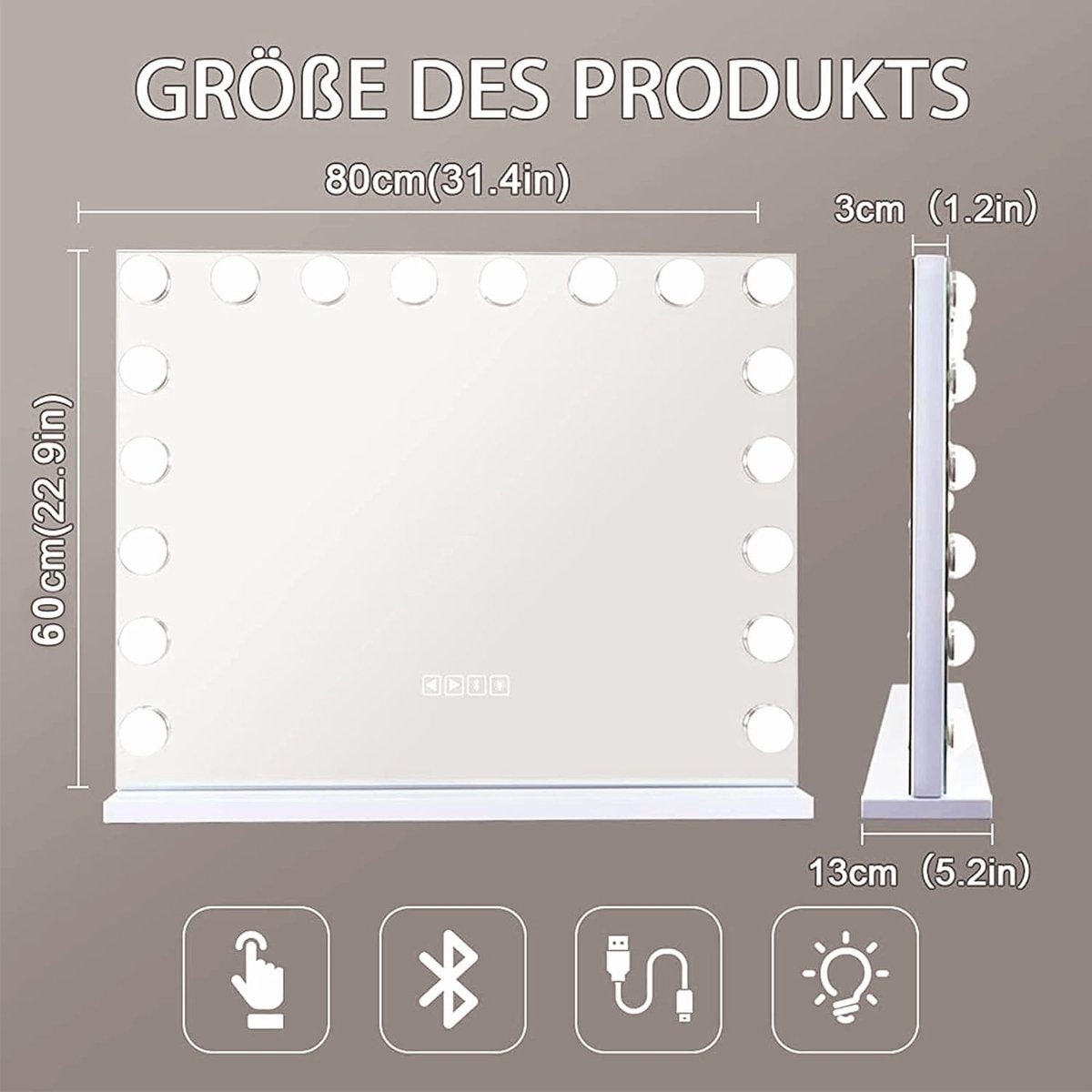 WINKEL YOLO-spiegel met verlichting - Bluetooth Make-up Spiegel met verlichting 18 LED-lamp Dressoir Spiegel Hollywood Spiegel met USB oplaadpoort 3 kleurtemperaturen