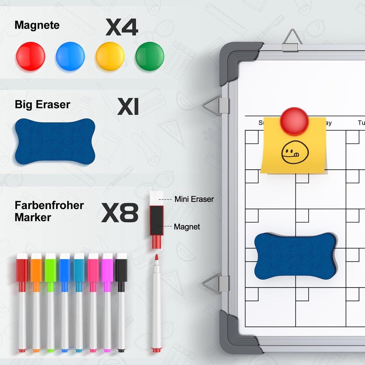 Whiteboard Magnetische Kalender - 30 x 40 cm Dubbelzijdig Wandbord Whiteboard