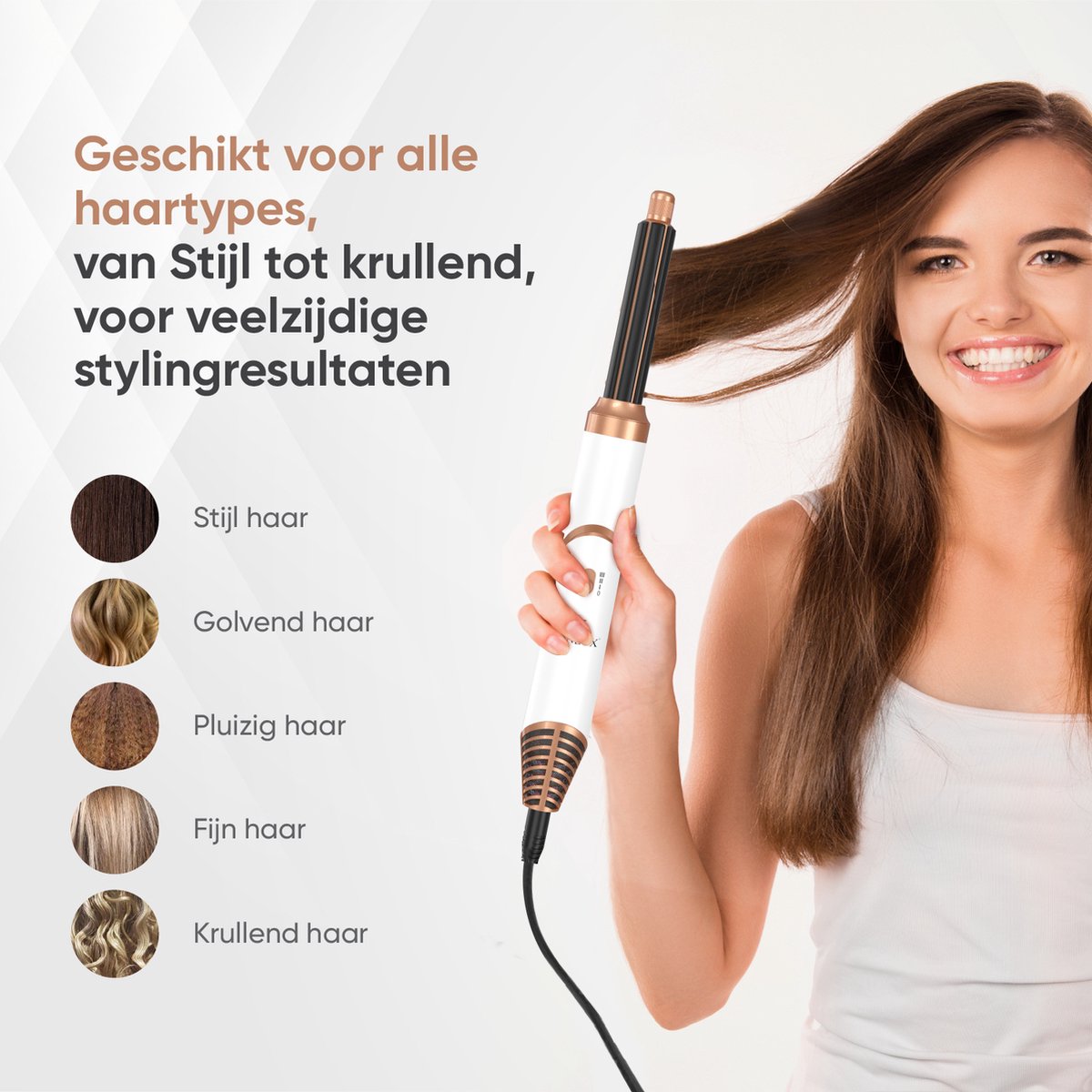 VENEUX® 6-1 Föhnborstel - Airstyler - Krulborstel - Wit / Goud - Krultang