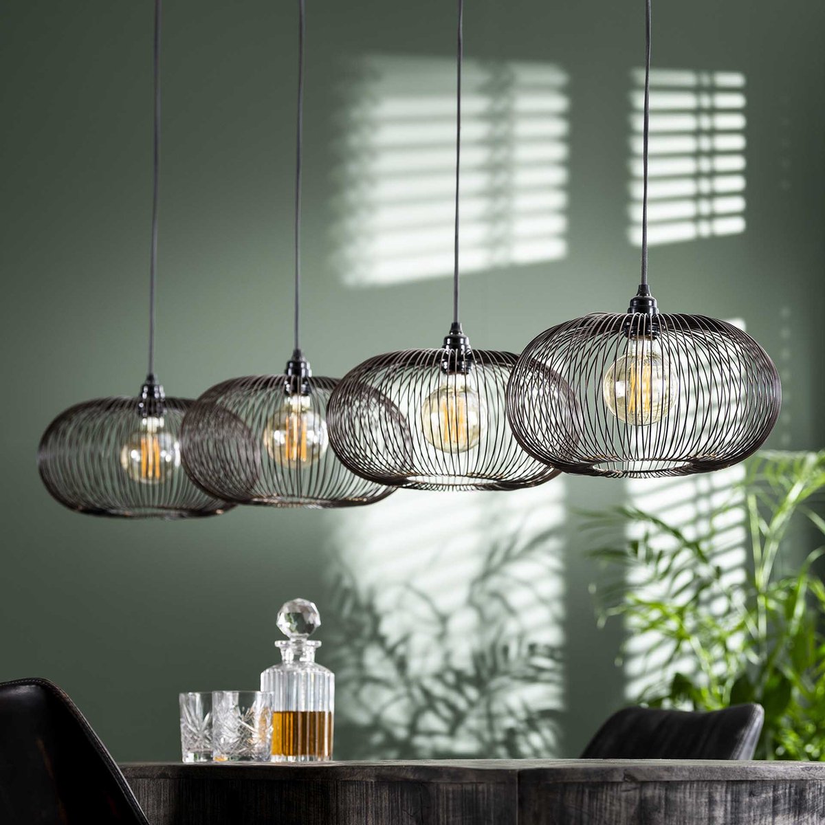 Hanging lamp Copper Twist | 4-lights | black nickel | metal | Ø 34 cm | 170 cm wide | height adjustable up to 150 cm | dining room / dining table lamp | modern / atmospheric design
