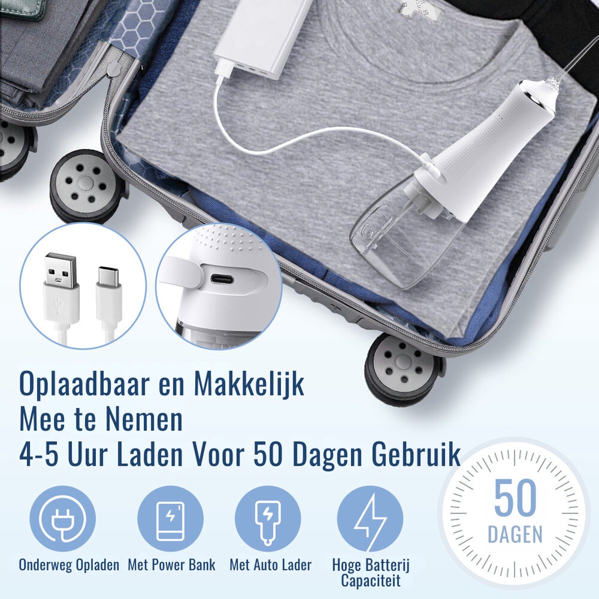 YHS WaterFlosser - Draadloos - 5 Opzetstukken - Monddouche - Elektrisch Flosapparaat - Water Pik - Elektrische Tandenstoker - Duurzaam - Hoge Druk Flossen - Zwart