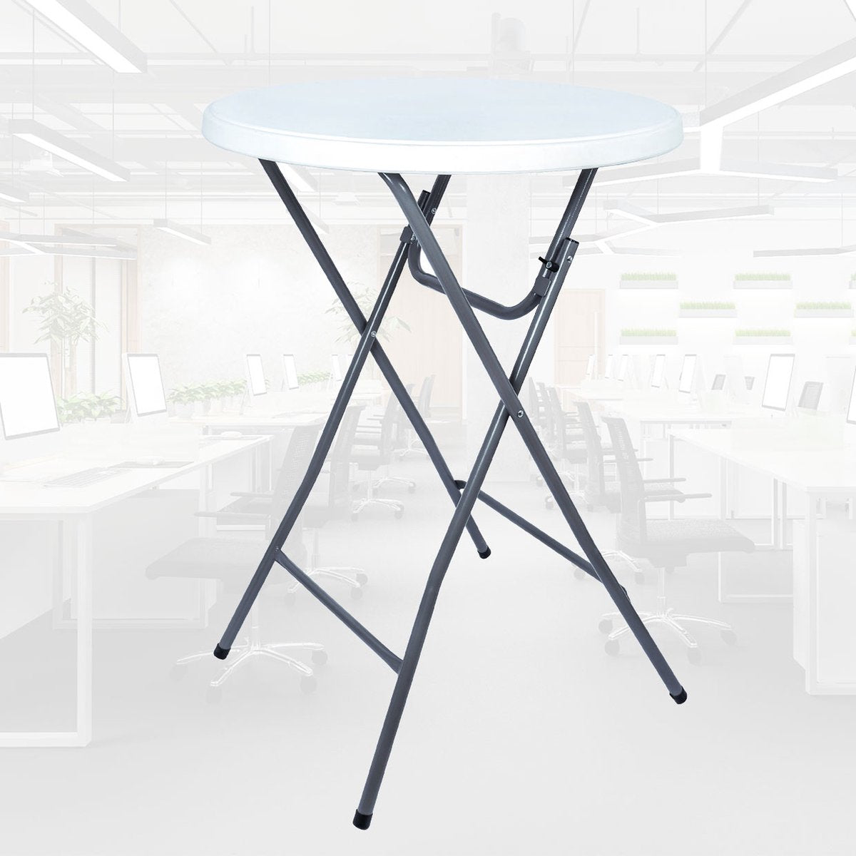 BRASQ Standing Table White/Grey ø80 x 110 cm - Bar table - Folding table - Foldable plastic and metal for indoor and outdoor use
