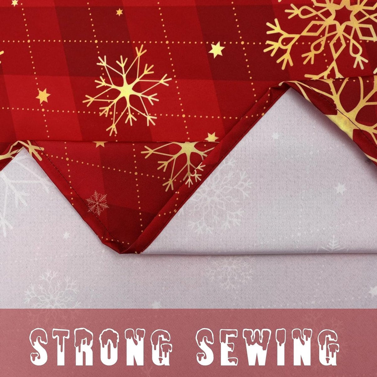 Rood kersttafelkleed, gele sneeuwvlokken, geruit, rechthoekig, waterdicht lotuseffect, afwasbaar tafelkleed voor vakantie, eettafel, winter, party, 130 x 220 cm