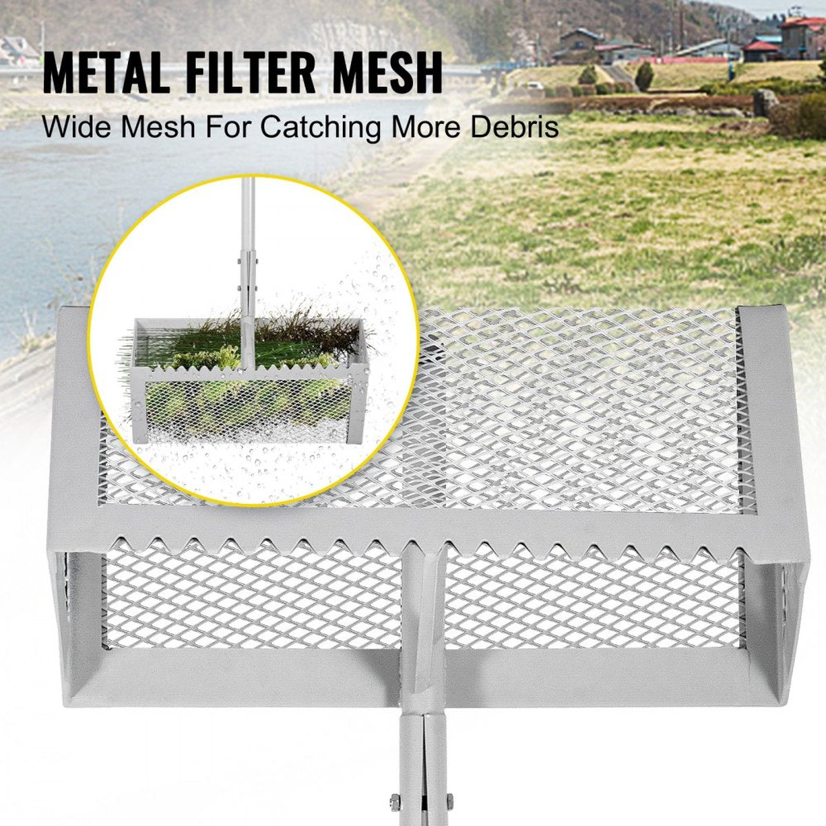Sand Hark 130x40x25cm Weed Rake Beach Rake Algae Aluminum Stainless Steel Pool Rake Weed Collector Sieve Aquatic Plants Debris Dead Leaves for Cleaning Lake Pond Pool
