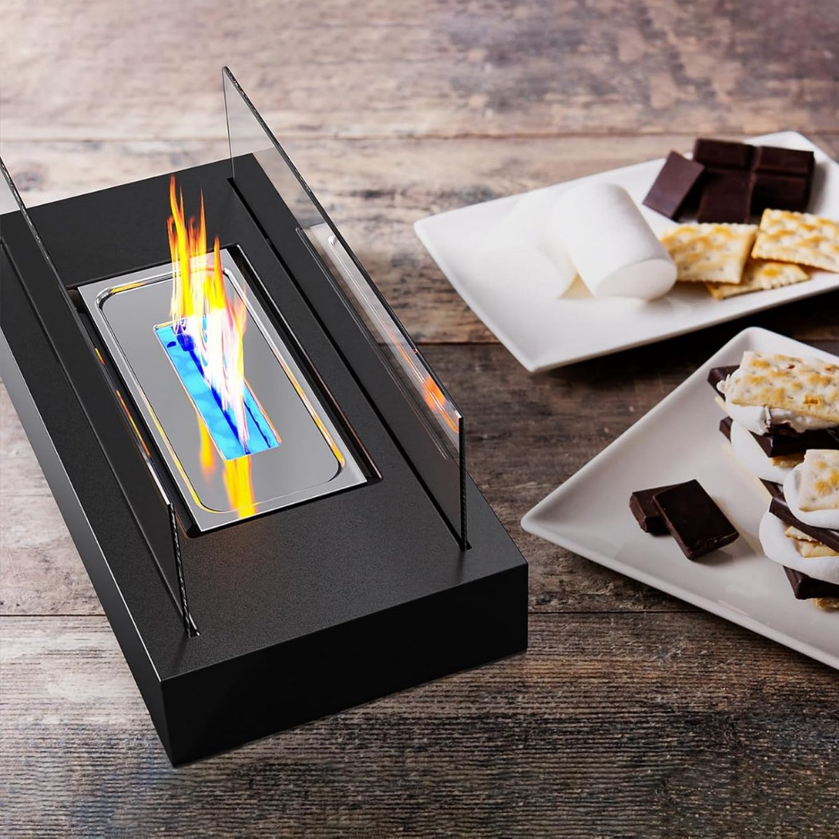 Table Fireplace - For Outdoor Use - Decorative Fireplace - With Accessories - Bio Ethanol Not Included - Glass - Indoor Flame