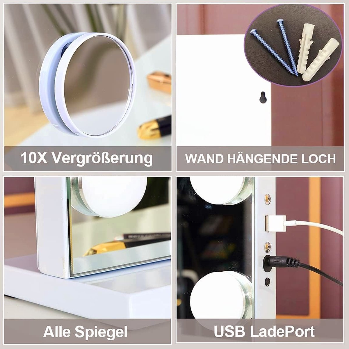WINKEL YOLO-spiegel met verlichting - Bluetooth Make-up Spiegel met verlichting 18 LED-lamp Dressoir Spiegel Hollywood Spiegel met USB oplaadpoort 3 kleurtemperaturen
