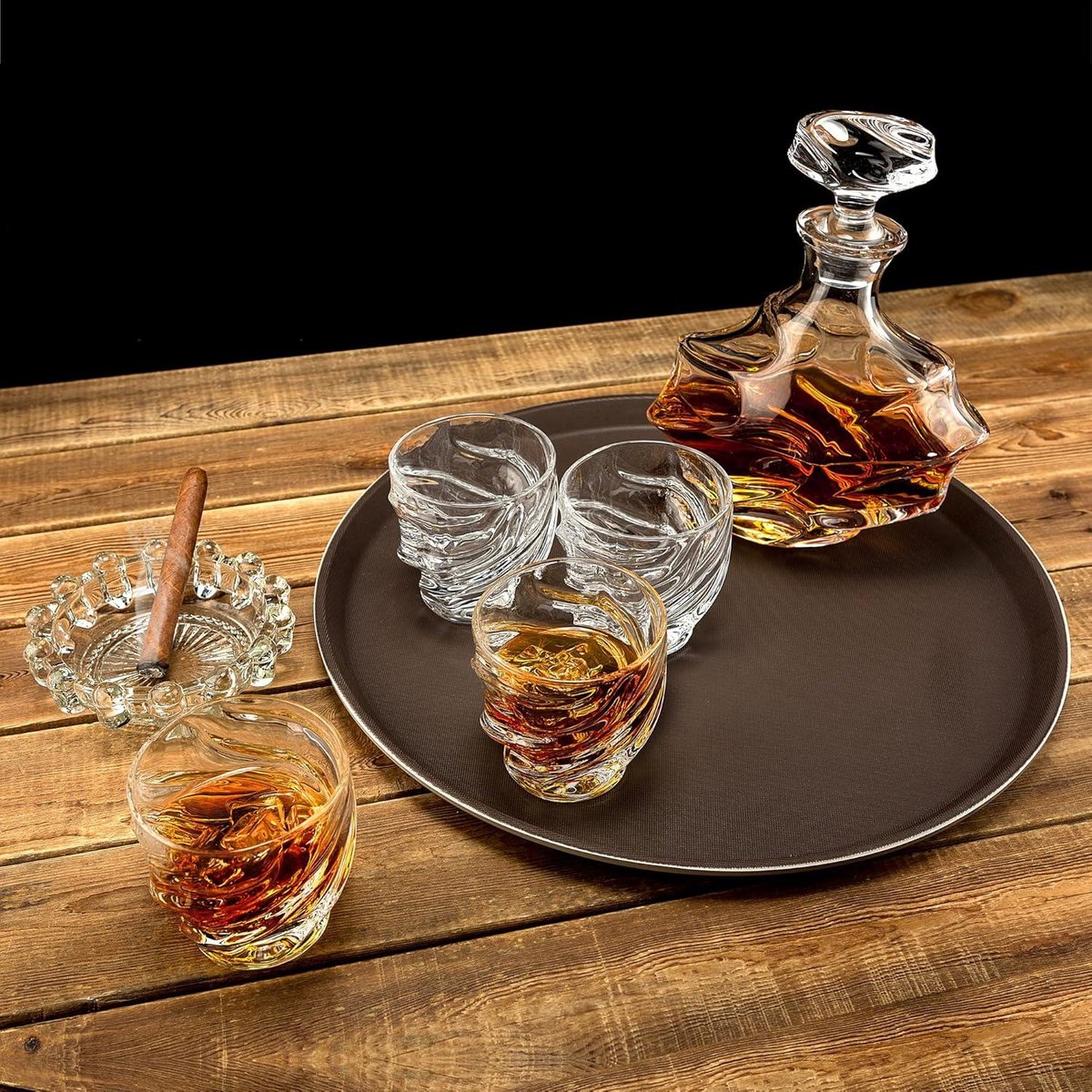 Whiskey Karaf Set - Kristallen Whiskey Karaf met 4 Glazen - 750 ml Karaf en 4x260 ml Glazen - Cognac Whiskey Wodka Martini Scotch Cocktails - Luxe Geschenkdoos - 5-Delige Set