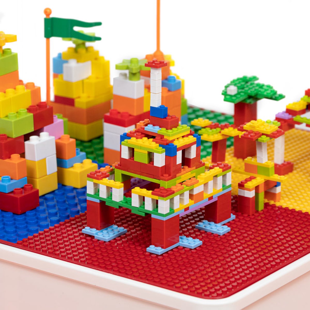Decopatent® - Kindertafel met 2 Stoeltjes - Speeltafel met bouwplaat en vlakke kant - Geschikt voor Lego® & Duplo® Bouwstenen