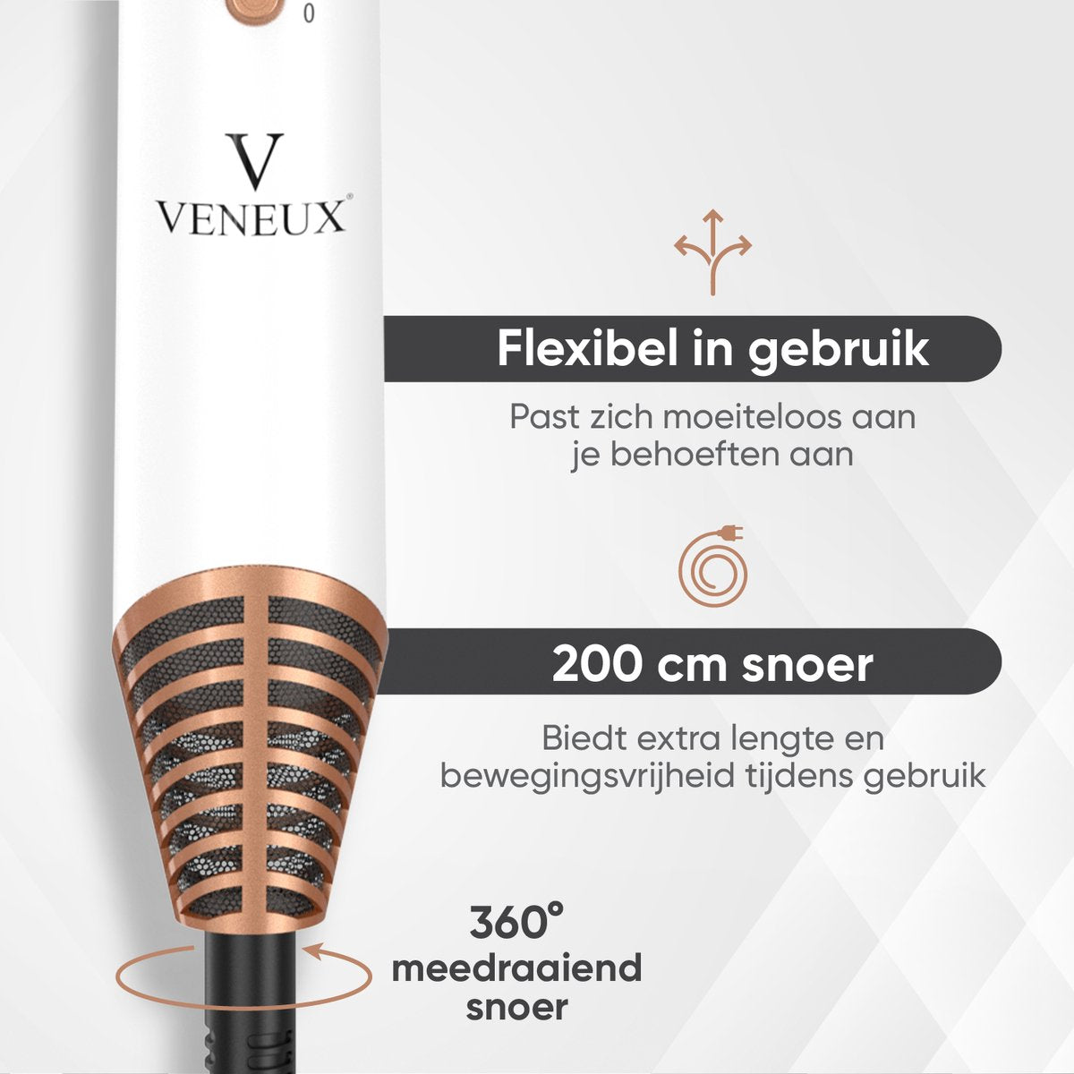VENEUX® 6-1 Föhnborstel - Airstyler - Krulborstel - Wit / Goud - Krultang