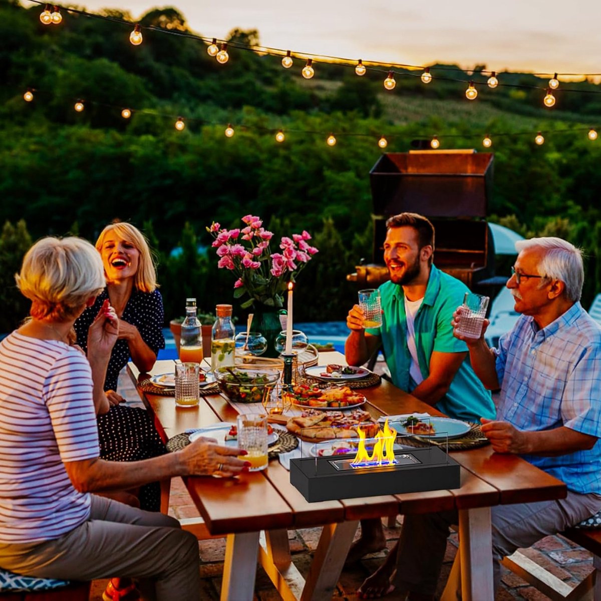 Table Fireplace - For Outdoor Use - Decorative Fireplace - With Accessories - Bio Ethanol Not Included - Glass - Indoor Flame