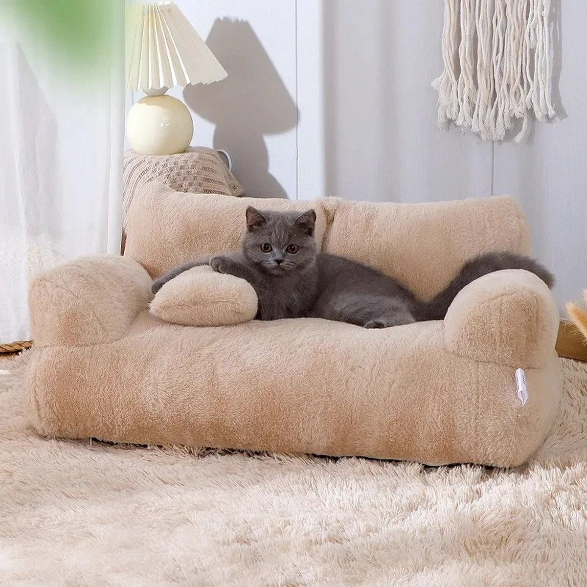Luxury Cat Basket - Cat Bed - Cat Sofa - Pet Bed For Small Medium Dogs Cats - Comfortable Plush - 55x38x18cm - Beige