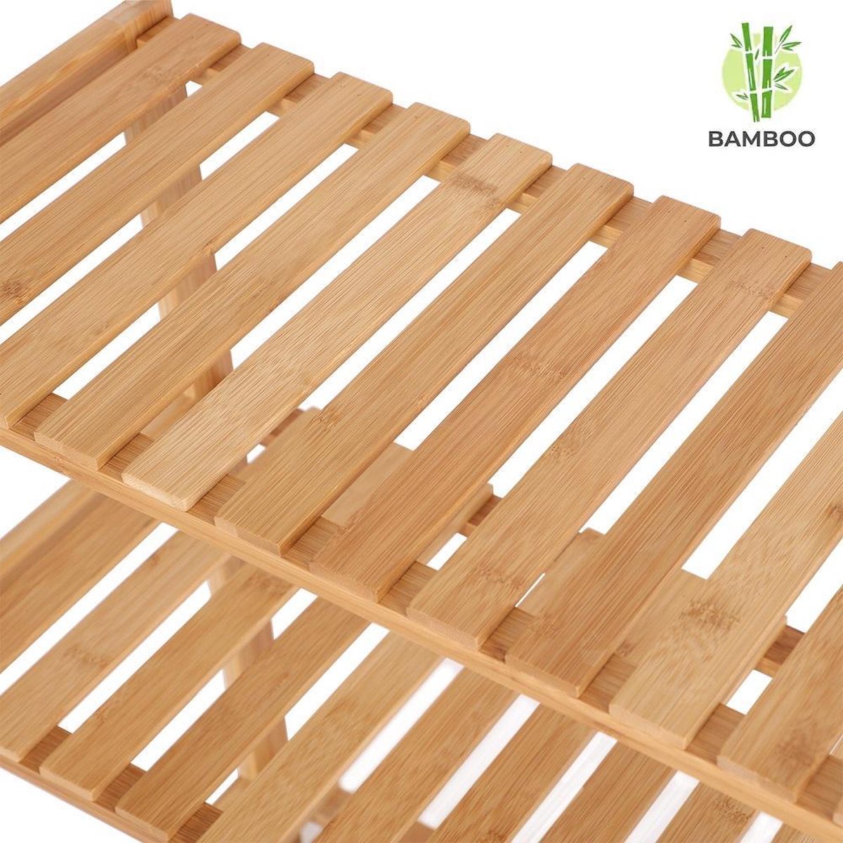 Bamboo Wooden Storage Rack - As an open bathroom rack, shoe rack or kitchen rack - Storage cabinet with 5 adjustable levels / shelves - Rack for bathroom, kitchen and hall - 60 cm wide - Decopatent®