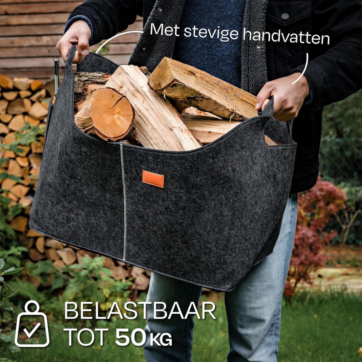 Firewood Basket - Sturdy & Durable - Dark Gray - 100% Guarantee Firewood Basket Fireplace - Fire Log Bag