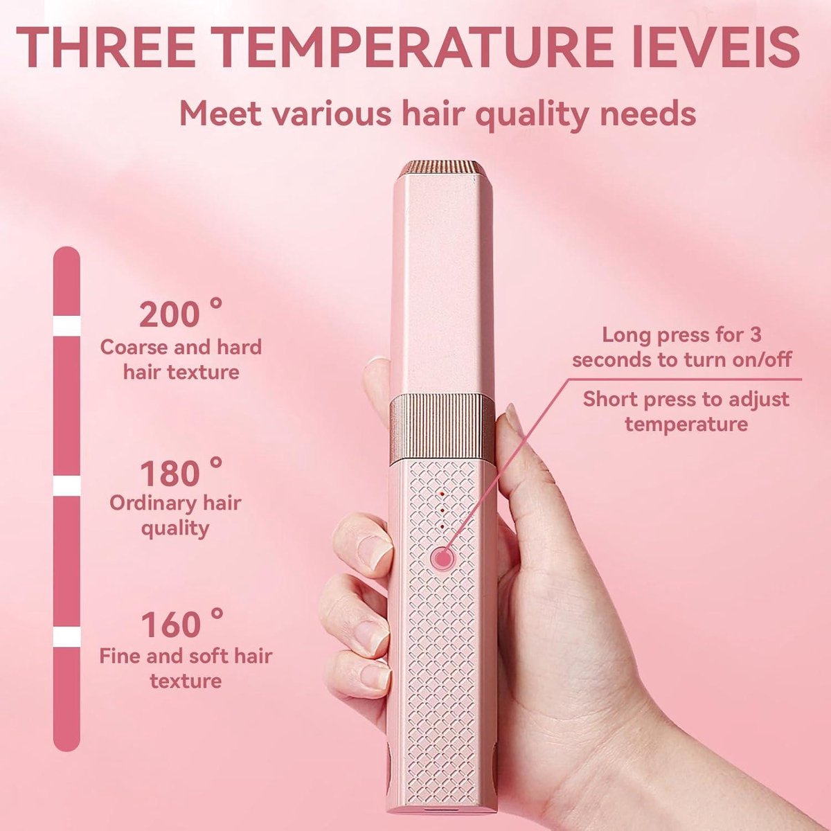 Cordless Hair Straightener Fast Heating - Rollers Hair Curlers Hair Curling Iron - Hot Tools For Girls Women (Pink)