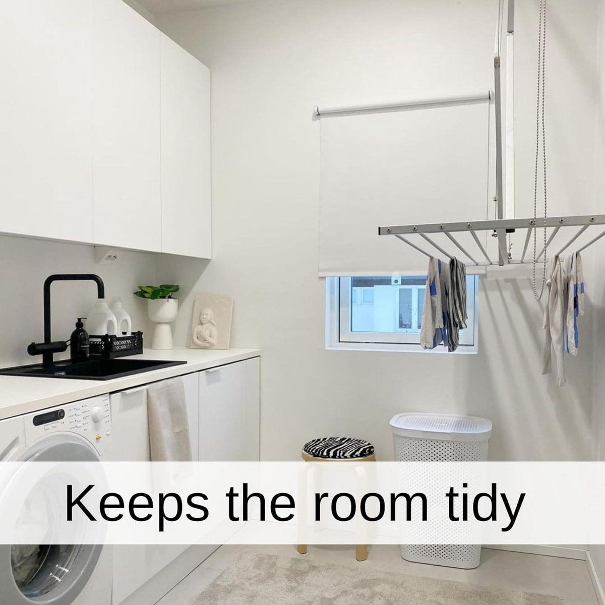 Space-saving foldable clothes drying rack for ceiling mounting - Grey 150 - Mini wall-mounted drying rack