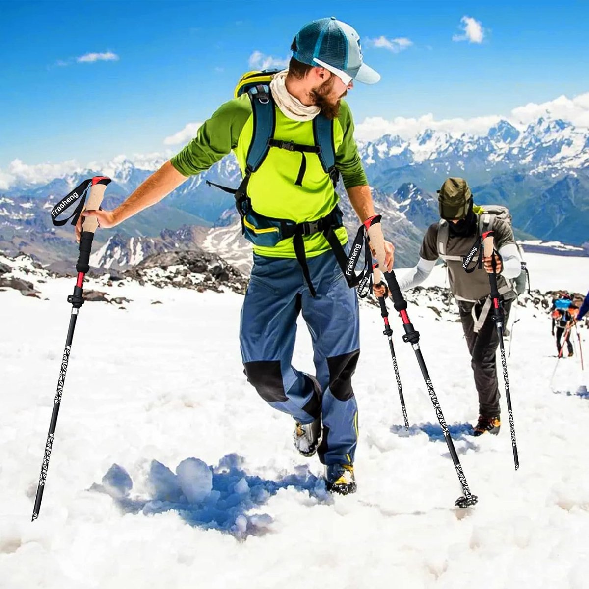 Vouwbare aluminium wandelstokken met kurken handvat, trekkingstokken, nordic walking stokken, telescopisch opvouwbare en verstelbare wandelstokken, met 4 paar rubberen doppen voor trekking, 135 cm.