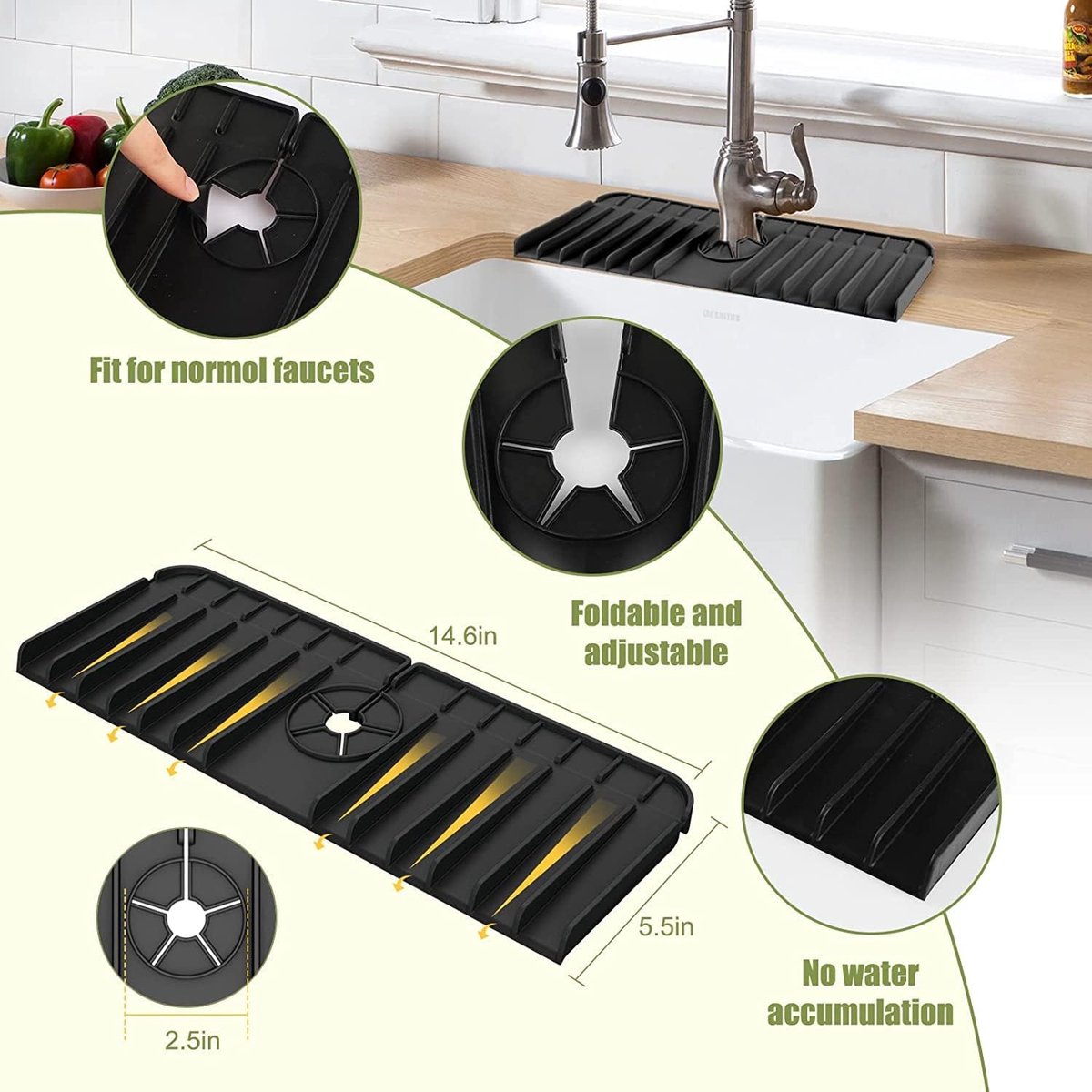 Kraanmat - Afdruipmat - Droogmat - Gootsteenmat - Duurzaam - Zwart - Geschikt voor kranen met een diameter van 3,5 tot 5 cm - Must-have voor in de keuken!