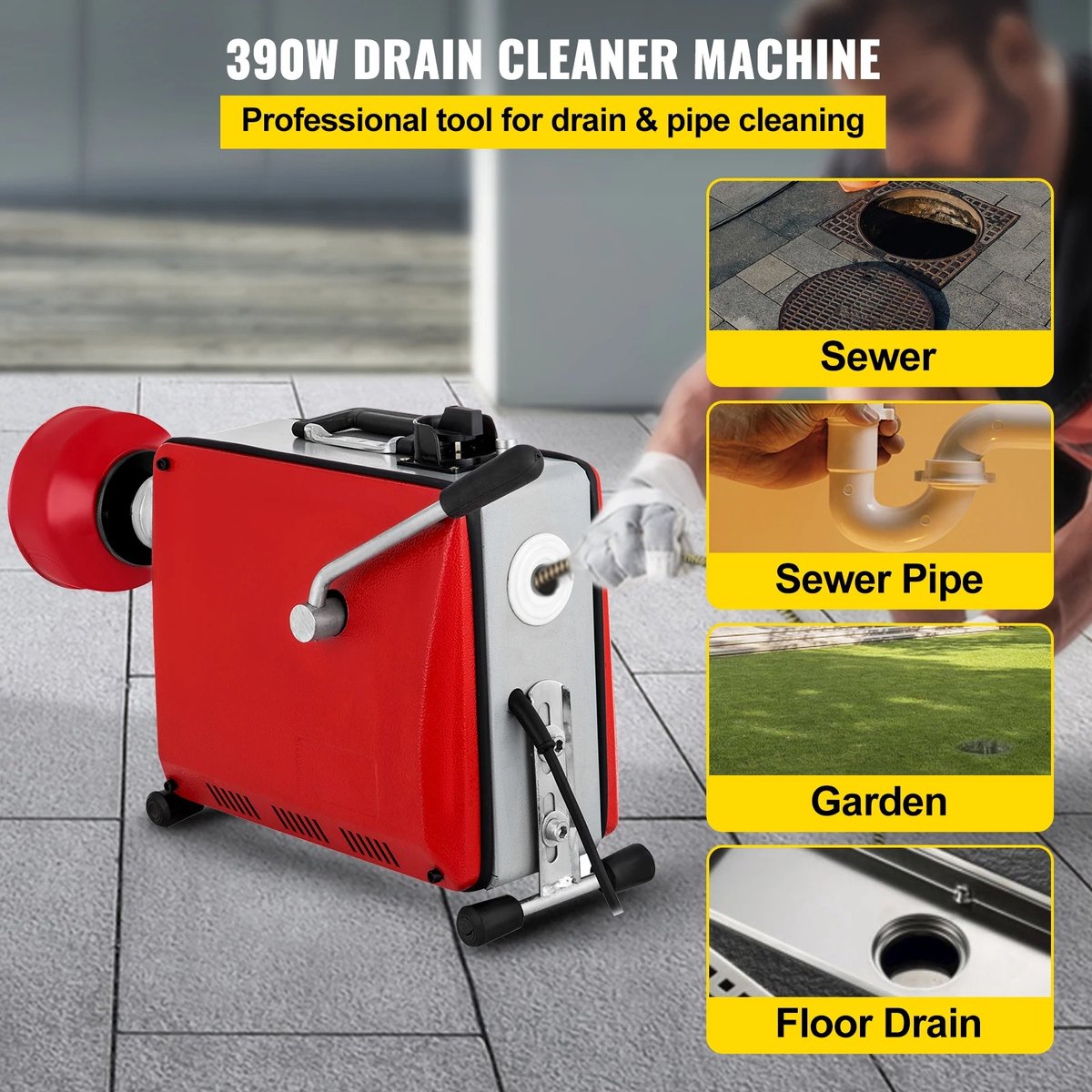 Ontstopper - Afvoer Ontstoppen - Gootsteenontstopper - Elektrische Ontstopper - Ontstopmachine - Rioolontstopper - 390W - Mangaanstaal