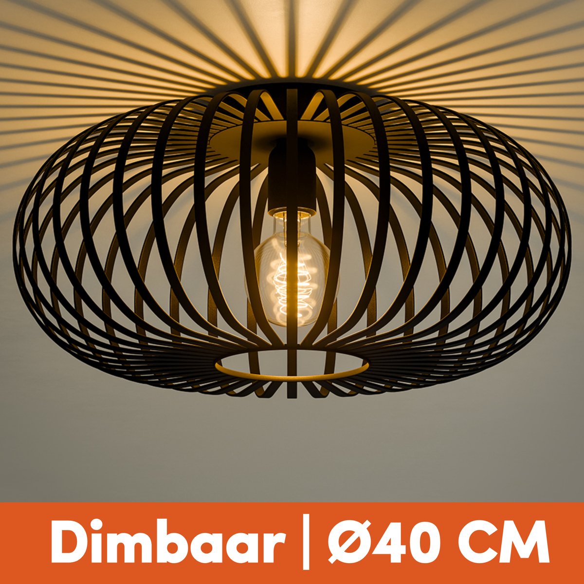 Nolt Plafondlamp Zwart - Plafonnière E27 Lamp - Industrieel - ⌀ 40cm