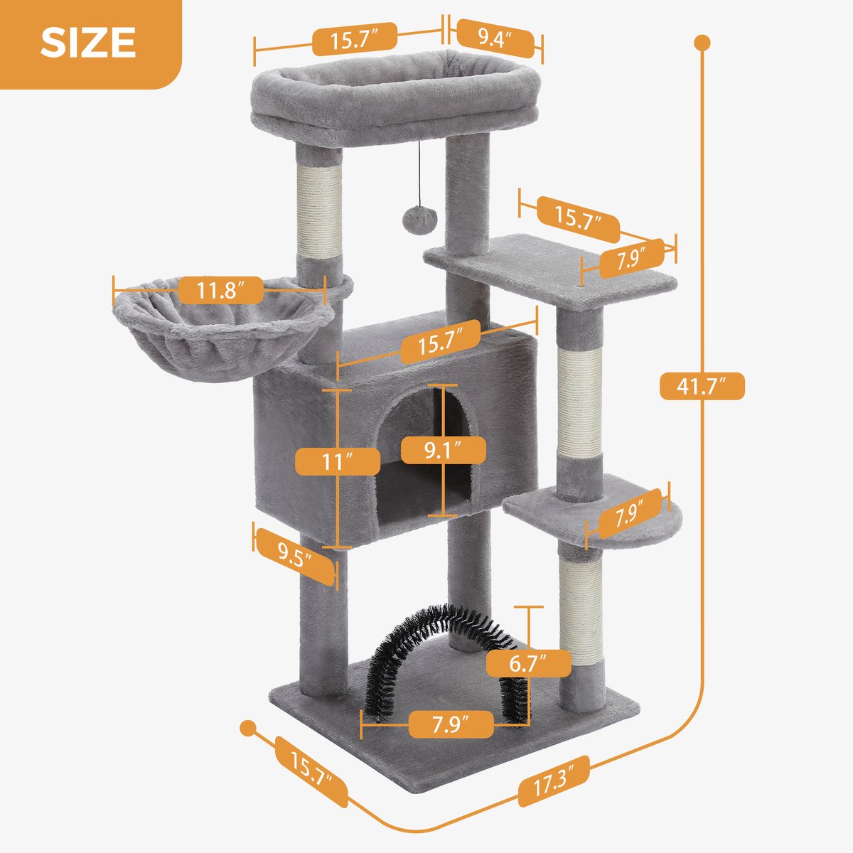 Nique Luxe Krabpaal - Kattenboom met hangmat - 5 ligplekken - 106cm hoog - Lichtgrijs
