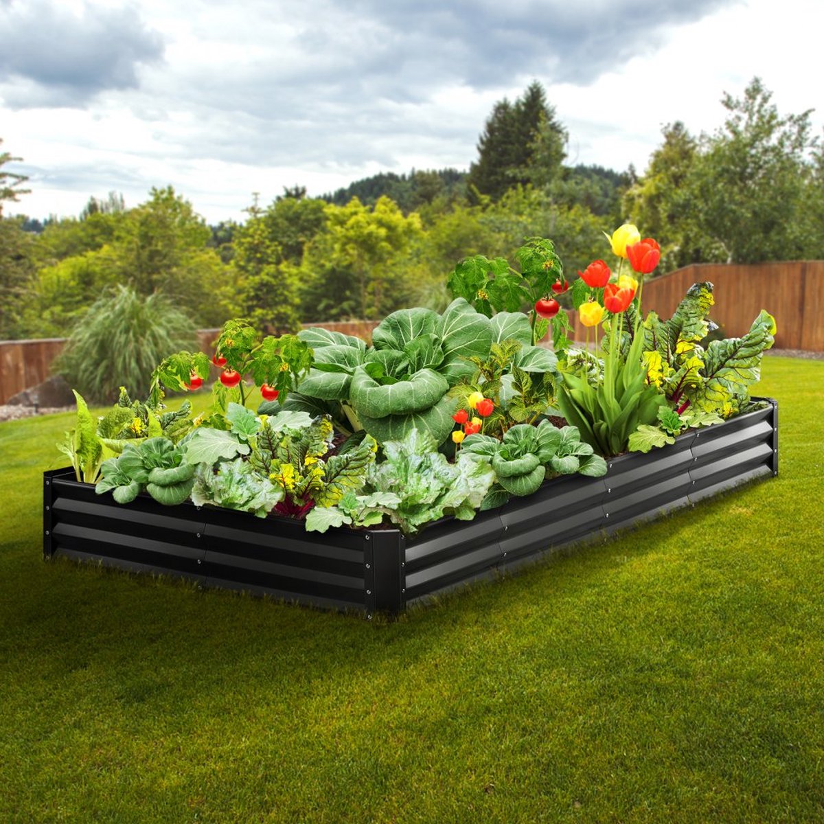 verhoogde bloembak plantenbak tuin plantenbak terras moestuin tuinbed plantenbak donkergrijs 240x120x30cm gegalvaniseerd metaal ideaal voor het kweken van groenten fruit kruiden etc.