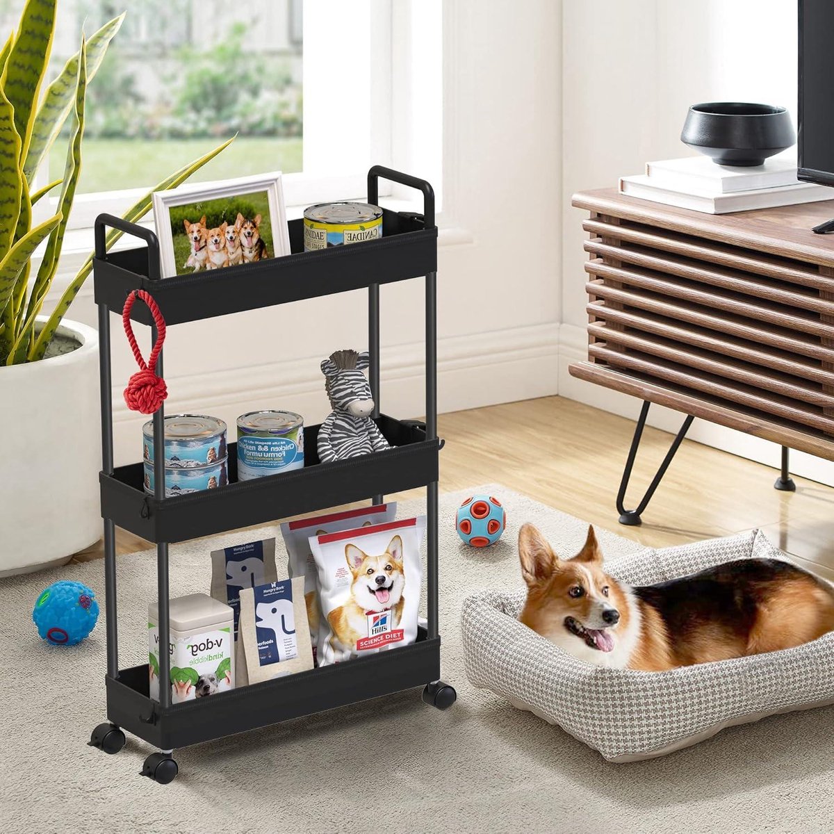 Opbergtrolley – 3-laags – Uitschuifbaar – Zwart – Keuken Badkamer Slaapkamer Wasrek