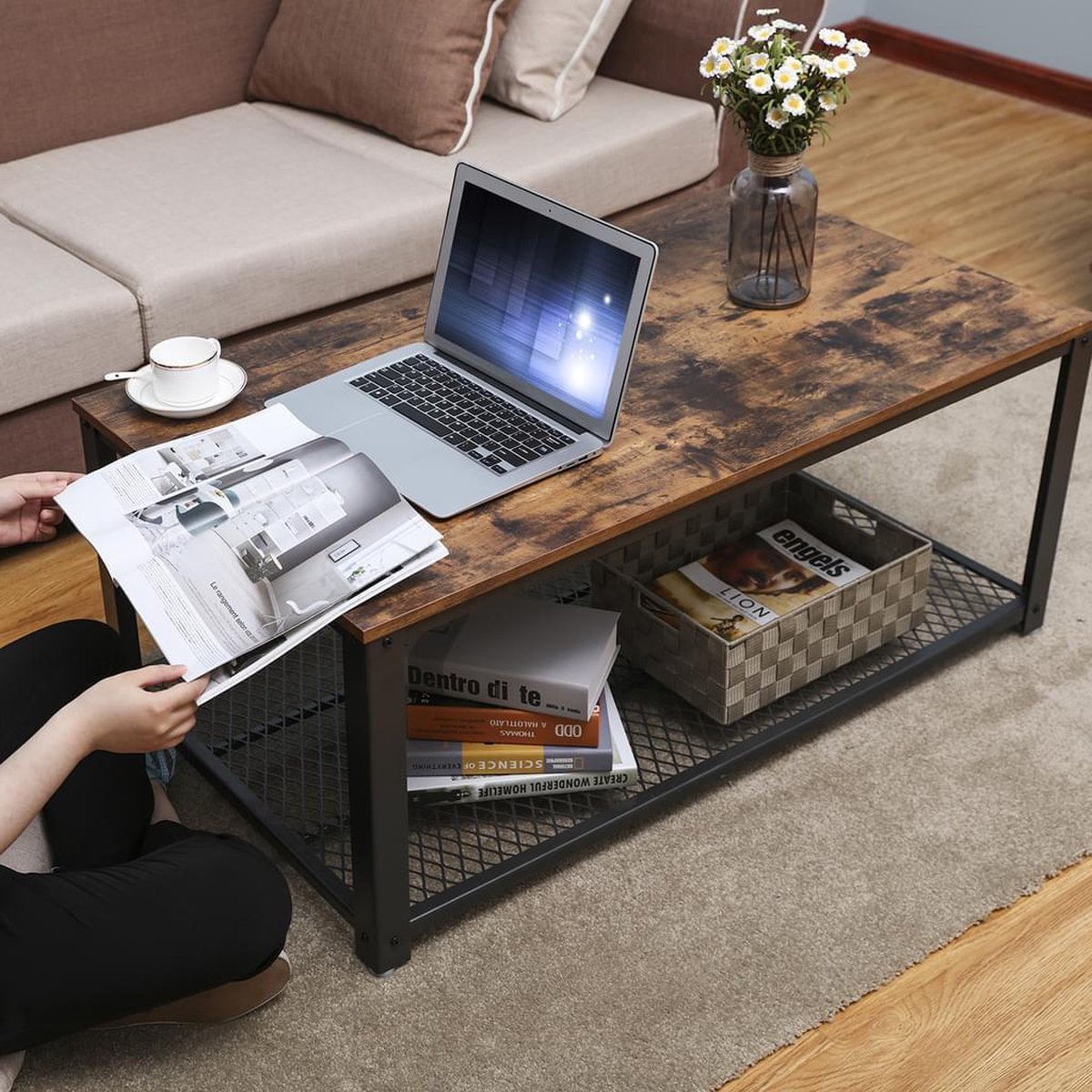Vasagle Salontafel - Vintage Tafel - 106,2 x 45 x 60,2 CM - Bijzettafel Woonkamer