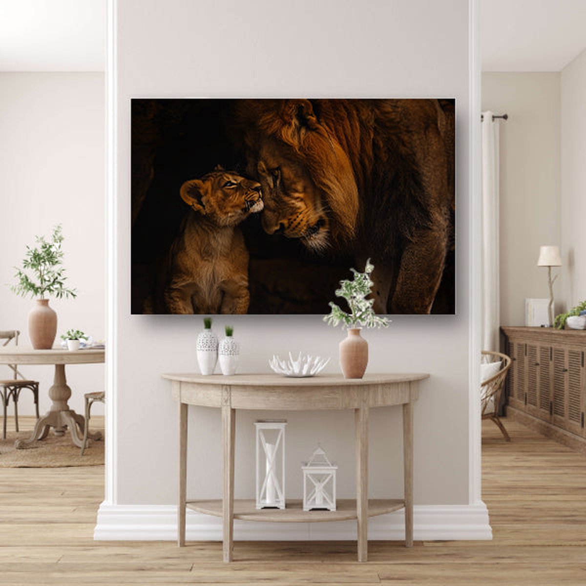 Leeuwen schilderij - Dieren glasschilderij - Wanddecoratie Leeuw - Muurdecoratie kinderkamer - Schilderijen plexiglas - Wanddecoratie acrylglas 105x70 cm