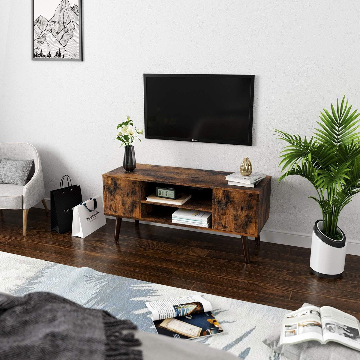 Industrial Design TV-kast - Retro Vintage Televisie Dressoir Wandmeubel Met Opbergruimte & 2 Deuren - Staand TV-meubel - Hout