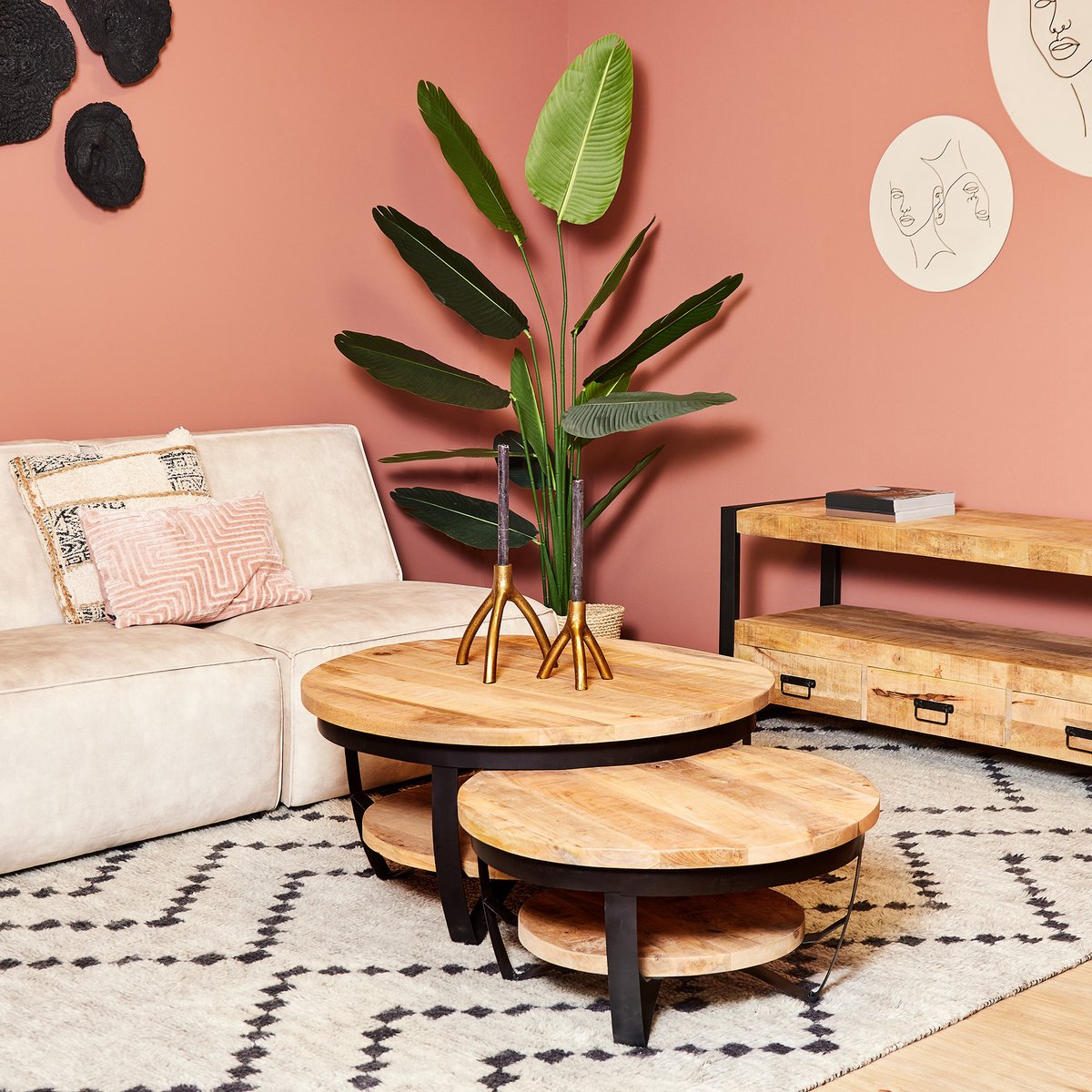 Combideal! Paras 90 & 70 - Set van 2 - Bijzettafel - Mangohout - Paras | Salontafel Rond