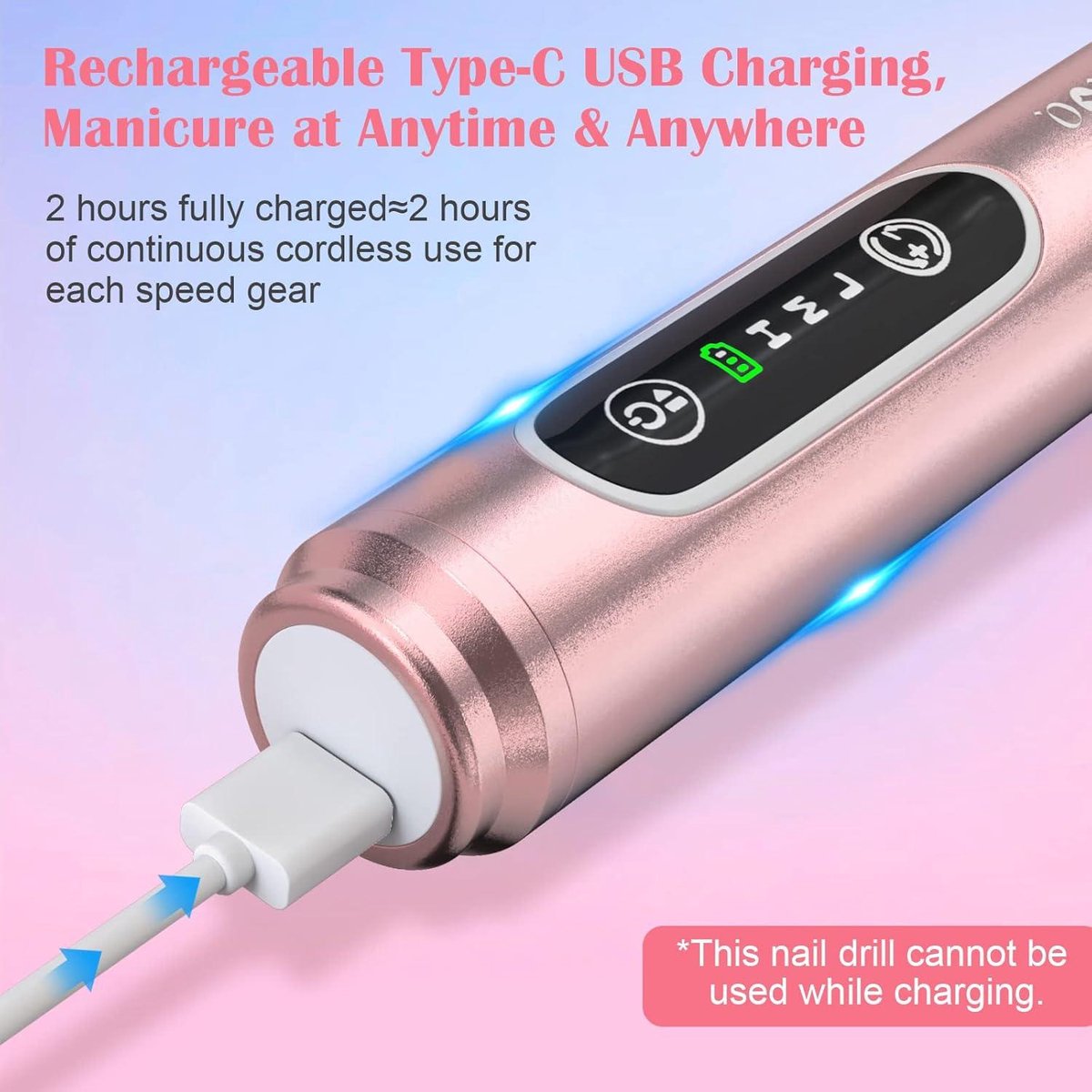 Kredioo Nagelfrees Draadloos Oplaadbaar Elektrische Nagelfrees 20000rpm 10 Bit Pedicureset voor Nagelsriemen Shellac Acryl Gel Beginners