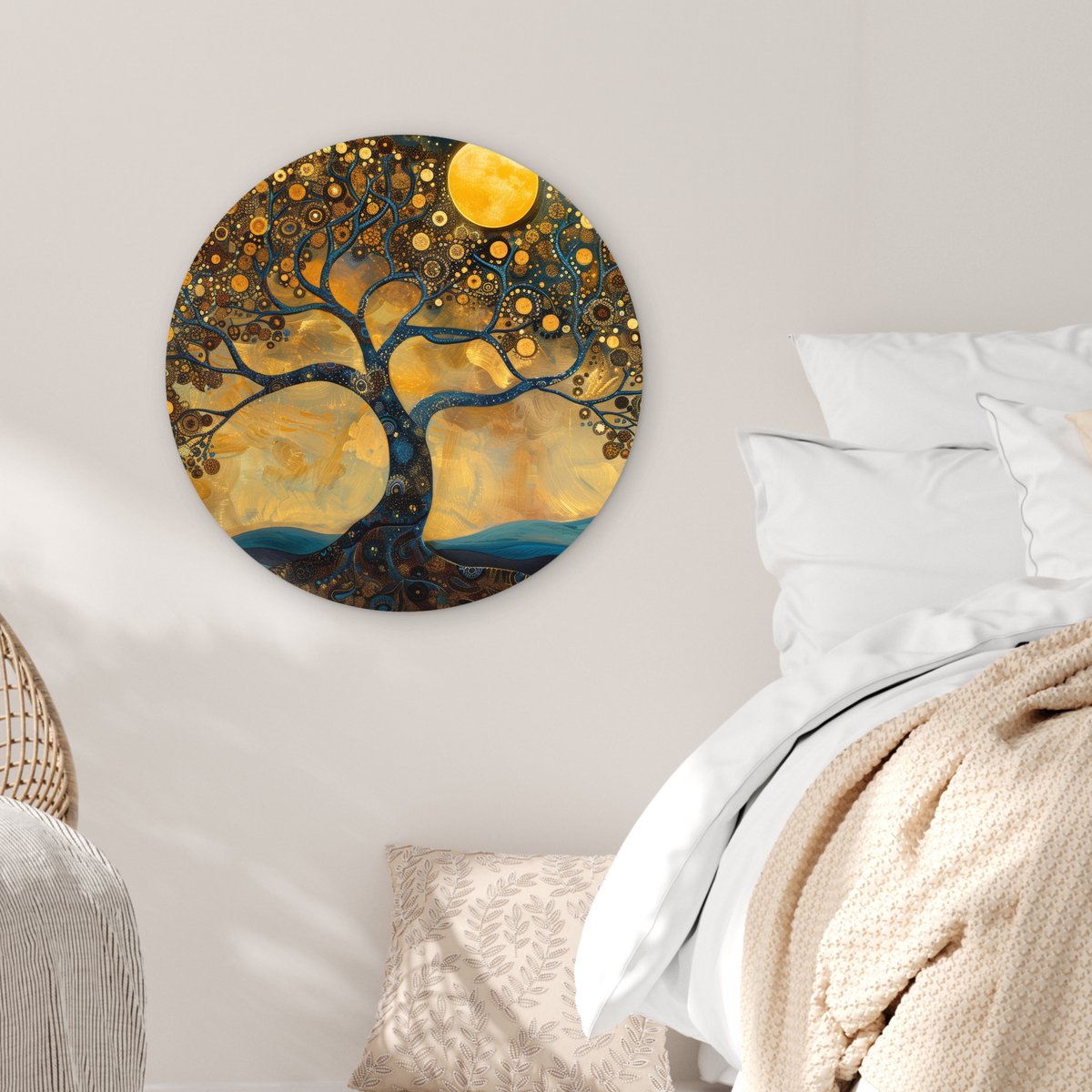 WallCircle® Wandcirkel 60x60 cm - Muurcirkel Boom - Industrieel - Abstract - Geel - Planten - Maan - Natuur - Muurdecoratie cirkel woonkamer - Wanddecoratie slaapkamer - Kamer decoratie accessoires - Ronde schilderijen binnen