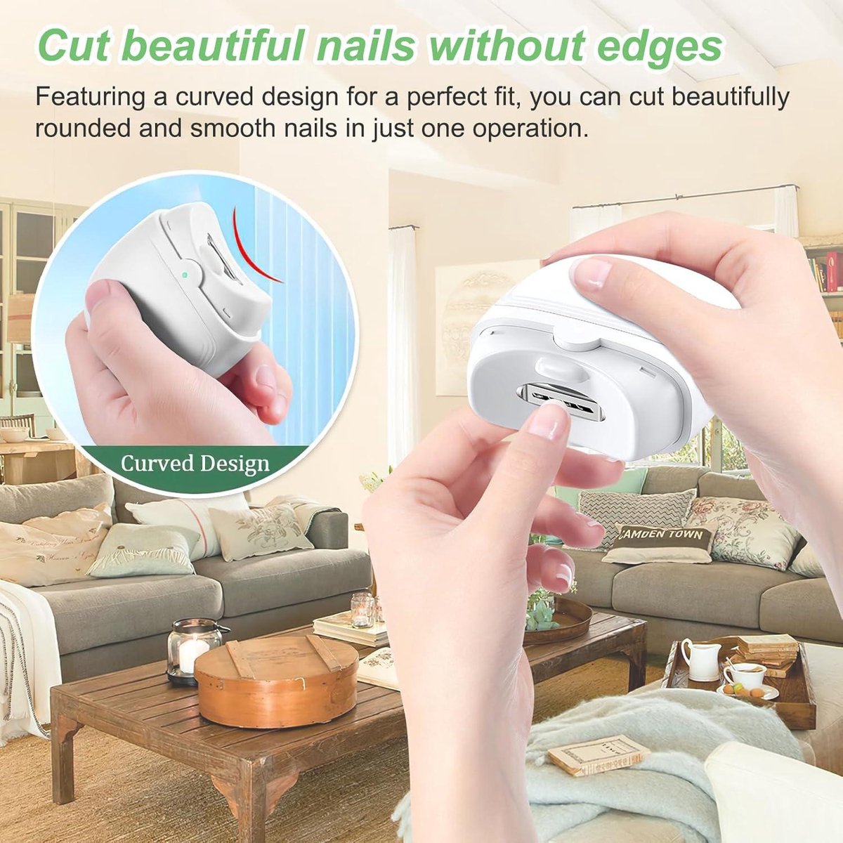 Automatic Nail Clipper with Light USB Rechargeable - Electric Nail File for Kids, Elderly, Adults