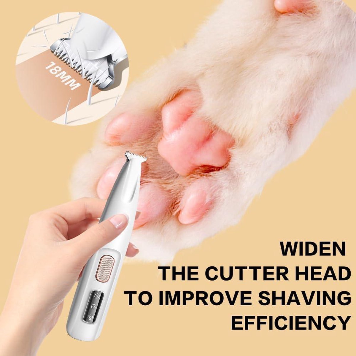 Paw trimmer with LED light waterproof - Rechargeable trimmer for dogs and cats - Paws eyes ears face (white)