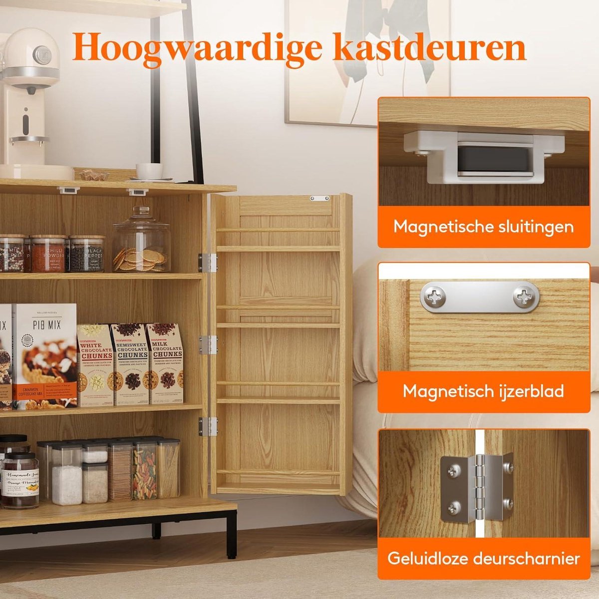 49.6" Kitchen Pantry Rattan Doors Adjustable Shelves Microwave Stand Coffee Bar Cabinet Natural microwave cabinet